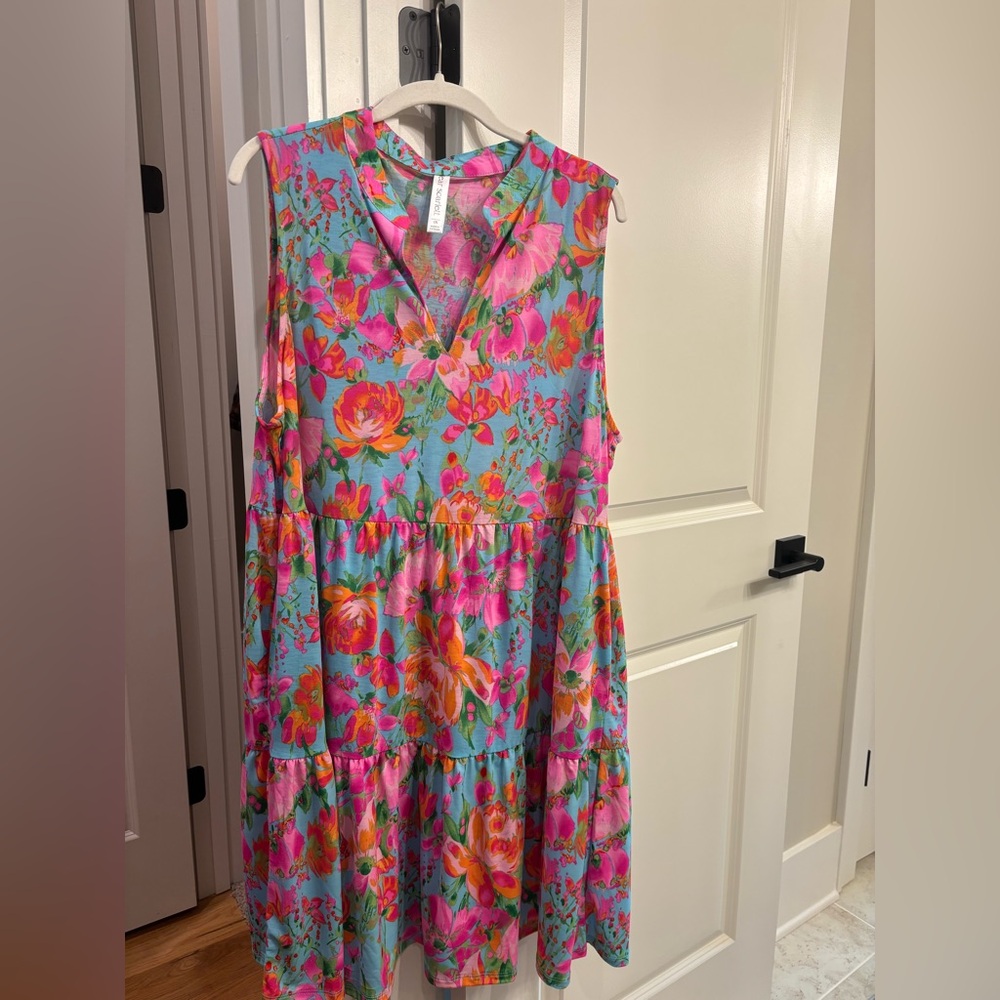 Sleeveless dress.  Size 2X.  Beautiful spring colors.  Never worn